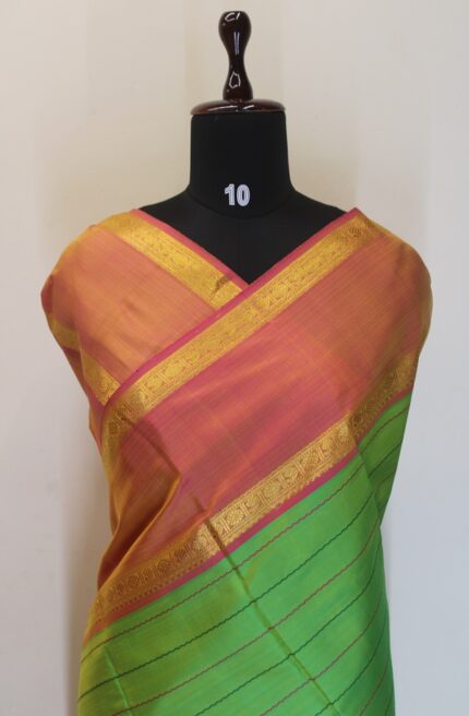 Dual Shade Leaf Green Kanchivaram Saree