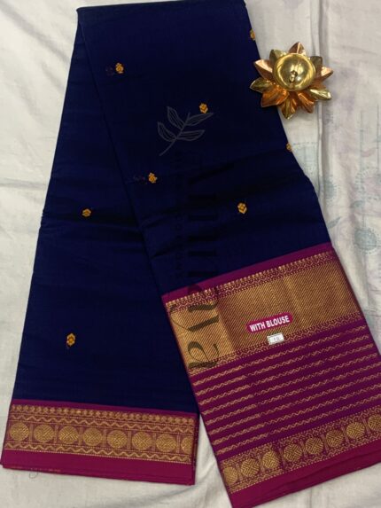Royal Navy Blue & Magenta Zari Border Saree