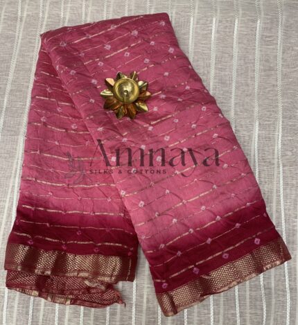 Rose Pink & Wine Bandhani Saree