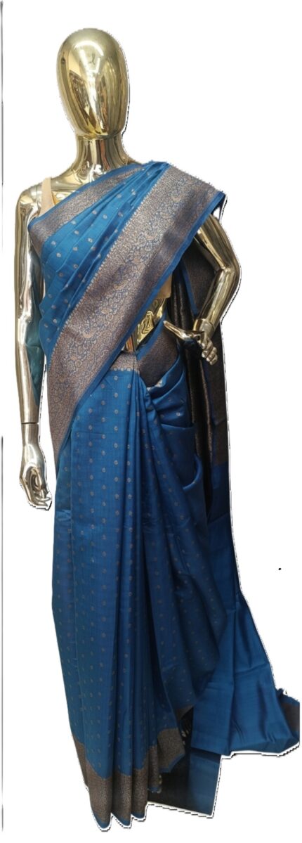 Peacock Blue Banarasi Chiniya Handloom Silk saree