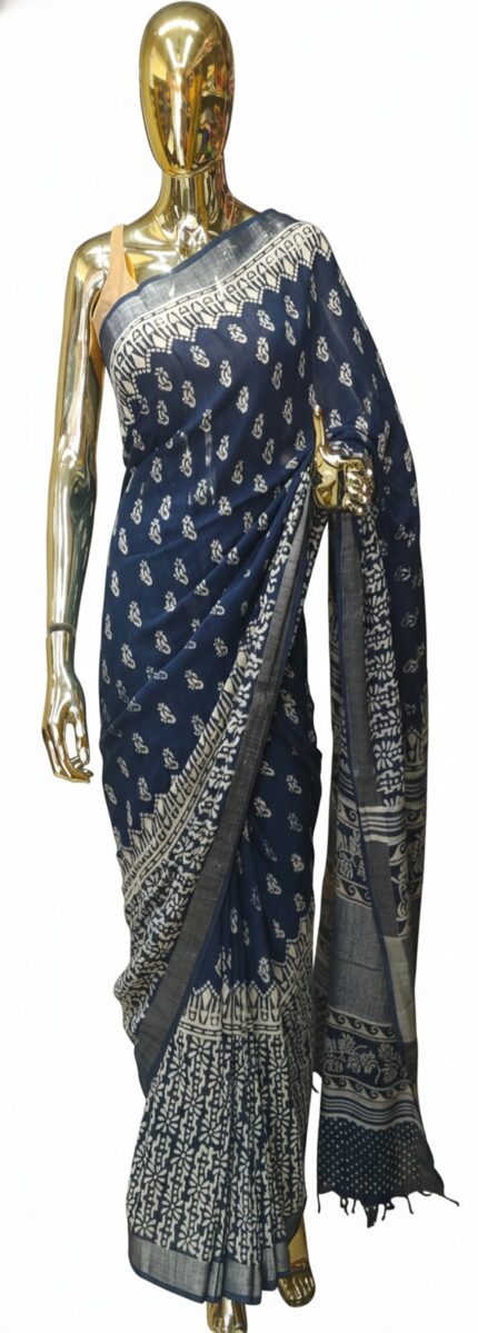 Indigo Linen Cotton saree
