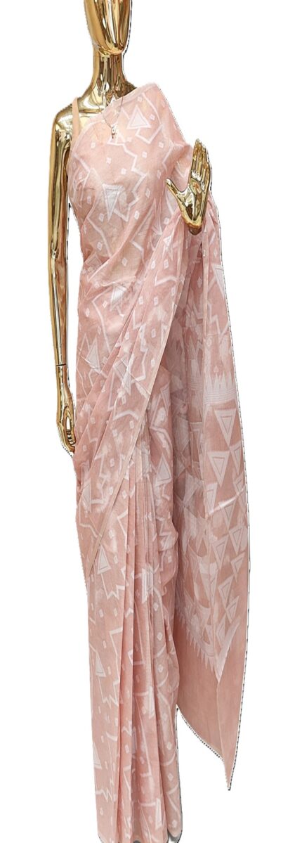 Pastel Peach Bengal cotton saree