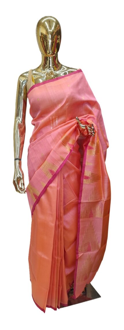 Peach -Pink Pure Cotton Silk Saree