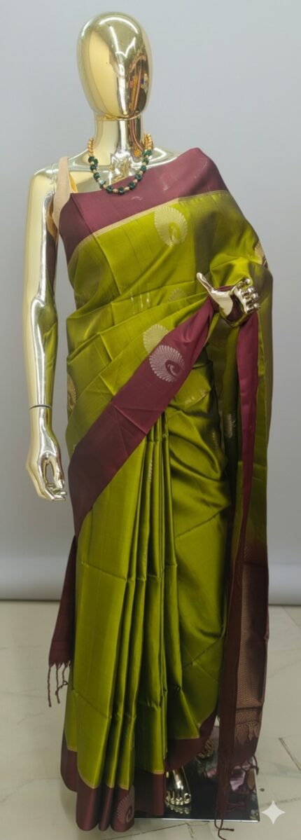 Olive Green Pure soft Silk saree