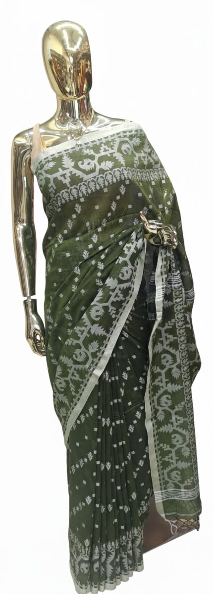 Forest Green Bengal Cotton Saree