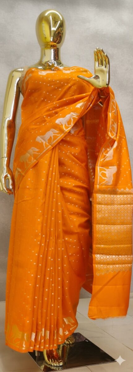 Golden Orange Chiniya silk saree