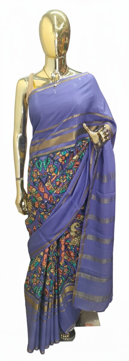 Lavender Pure Crepe Silk saree