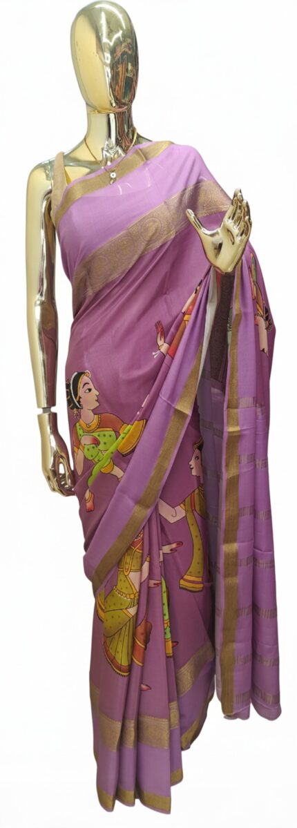 Lilac Pure Crepe Silk saree