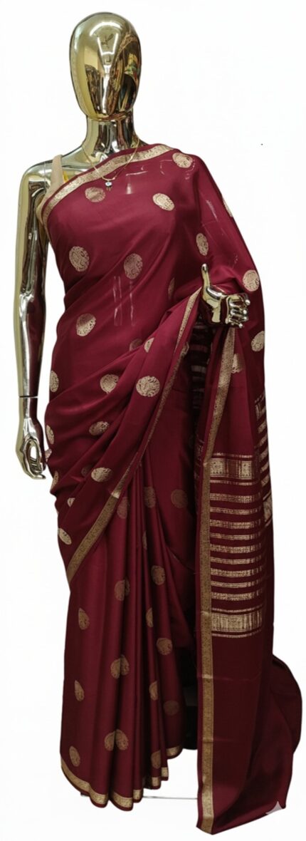 Deep Maroon Pure Crepe Silk Saree