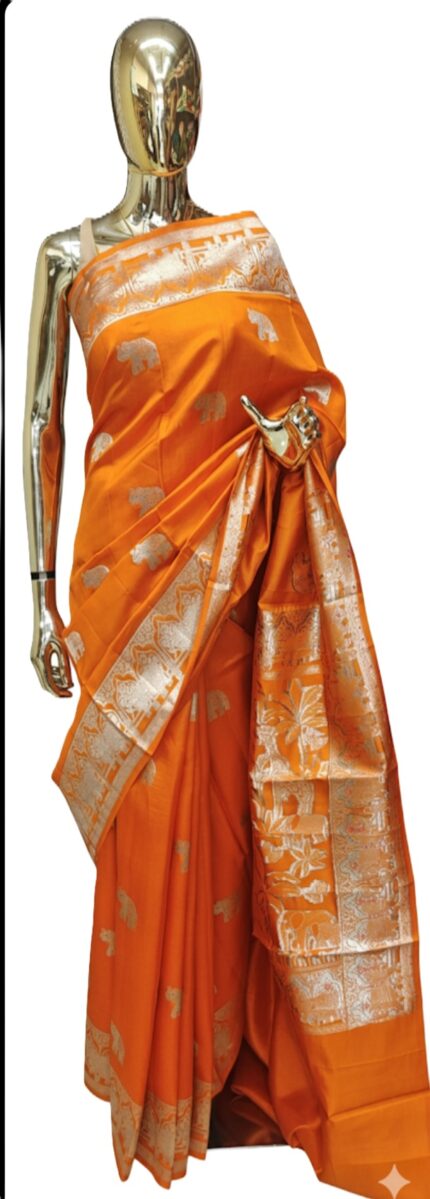 Orange Raw Mango Silk Saree