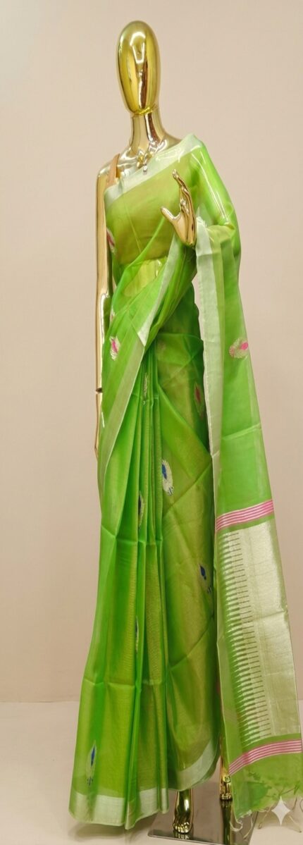 Lime green Handloom Tissue saree