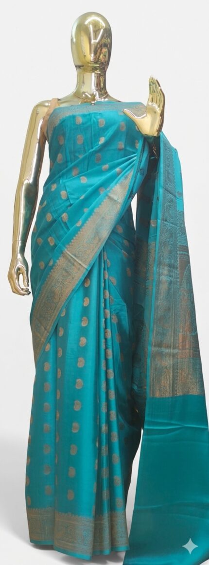 Turquoise Blue Crepe Silk Saree