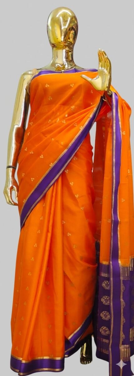 Orange Pure crepe Silk saree