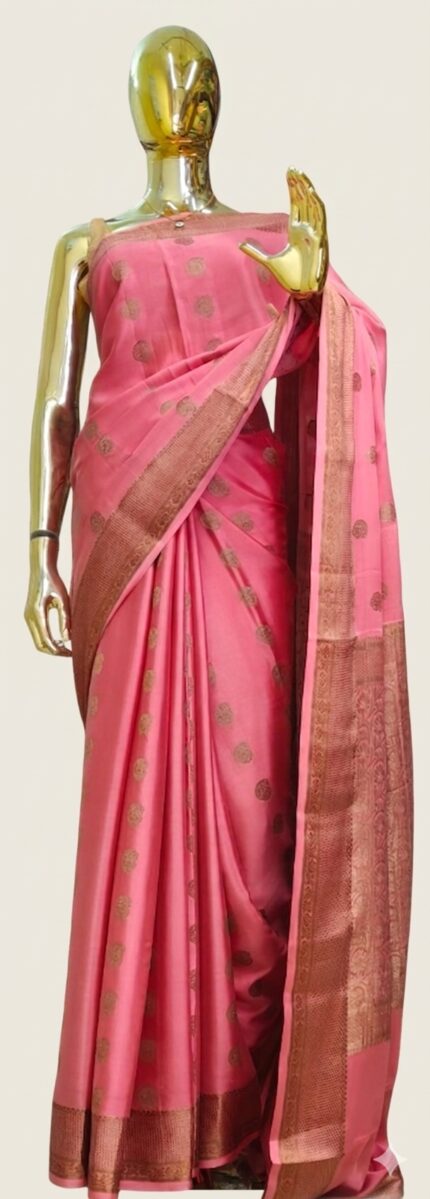 Rose Pink Crepe Silk Saree