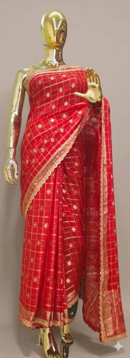 Crimson Red Georgette saree