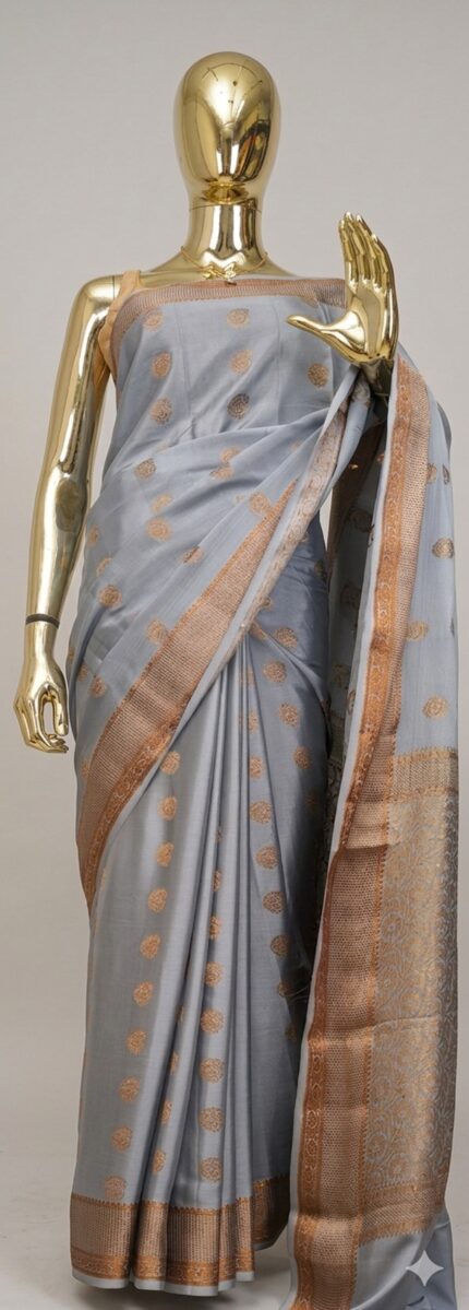 Silver-Grey Crepe silk saree