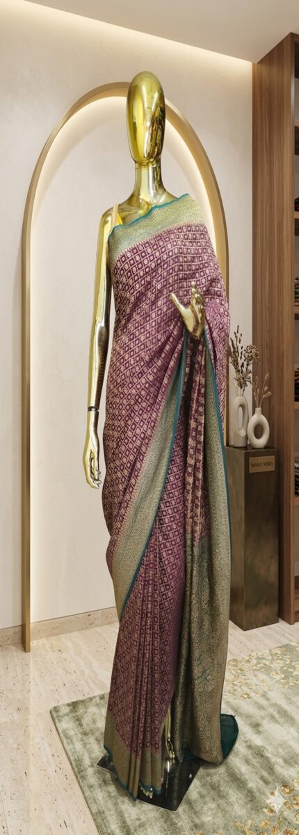 Pure Khadi Wine/Plum Georgette Saree,